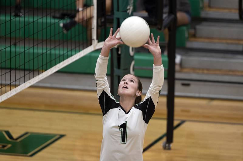 Rock Falls’ Kacie Witherow sets the ball against Lasalle-Peru Wednesday, Sept. 4, 2024, at Rock Falls High School.