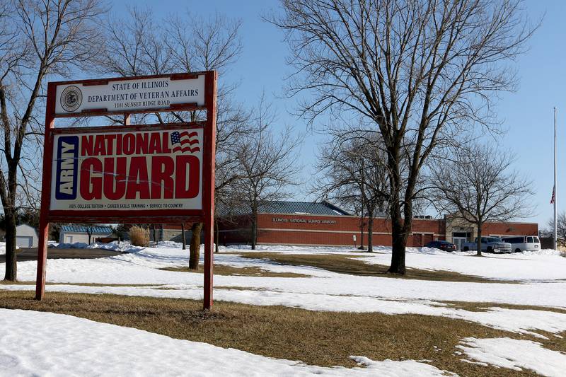The National Guard is seen from the road on Friday, March 5, 2021 in Woodstock.