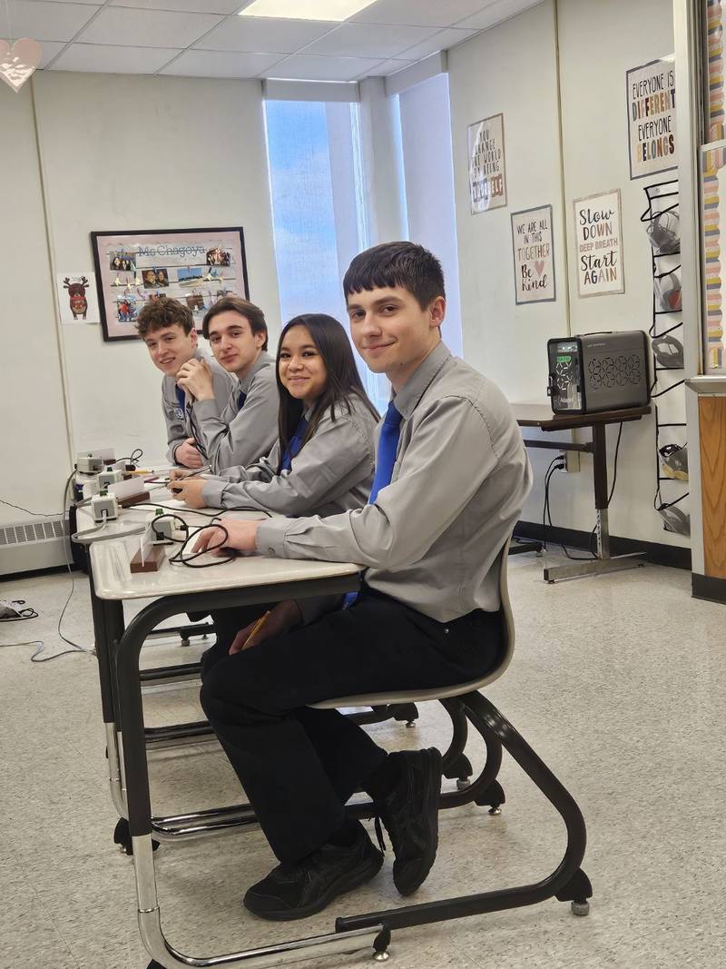The Princeton High School Scholastic Bowl (from left) Clayton Rokosz, Max Wilborn, Arianne Tirao and Tim Lewis competes in the NQAT state tournament.