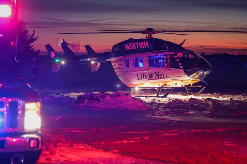 One man was airlifted and two other people were transported to the hospital after a crash near Marengo Friday, Dec. 20, 2024.