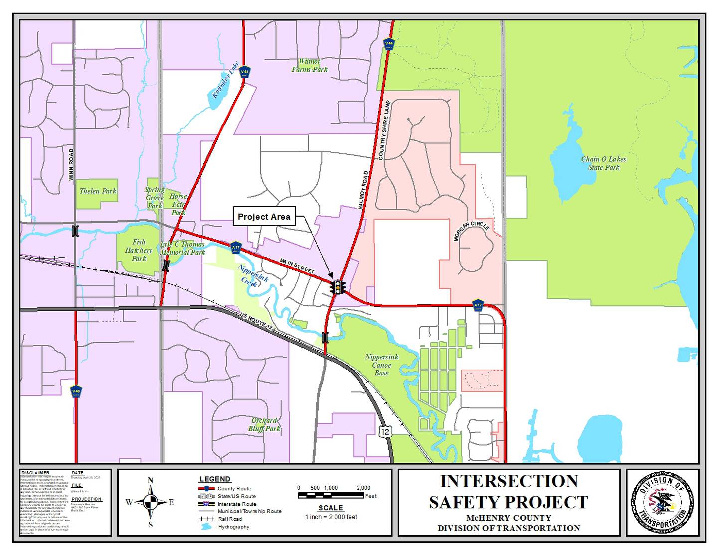 A map of some of the intersections that will have new equipment installed as part of McHenry County's 2022 construction program.