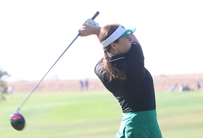 Seneca's Brooklyn Szafranski tees off during the Class 1A Regionals on Tuesday, Sept. 30, 2025 at Spring Creek Golf Course in Spring Valley.