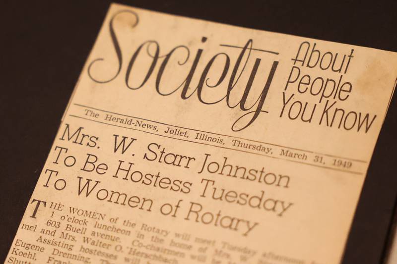 A news clipping from the Herald-News from 1949 sits on display at a luncheon to celebrate the 110th anniversary of the Rotary Club at Jacob Henry Mansion on Tuesday, Aug. 1 in Joliet.