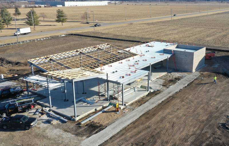 An aerial view of the Dr. Alfred E. Wisgoski Agricultural Education Center on Wednesday, Feb. 11, 2026 at Illinois Valley Community College in Oglesby. The new building will help redefine the IVCC agriculture program, outfitting the college to train and upskill agriculture workers, aid in the development of new technology, and sustainable practices. Approximately 1.6 million has been pledged for the agricultural center. IVCC will offer a community donation program later this spring. The 10,250 square-foot building is to be ready for occupancy in 2027.