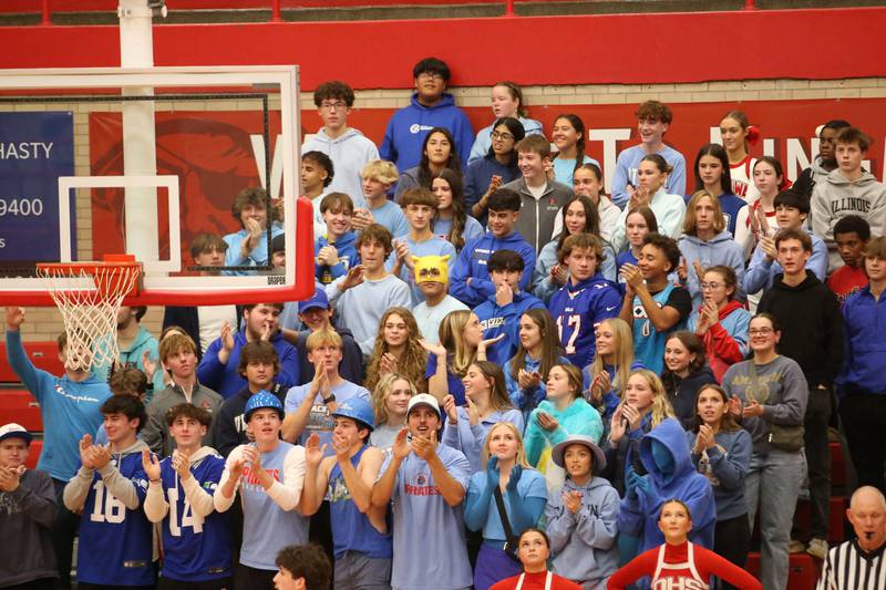 Ottawa students cheer on the Pirates while playing Plano during the Dean Riley Shootin' The Rock Thanksgiving Tournament on Tuesday, Nov. 26, 2024 in Kingman Gym at Ottawa High School.
