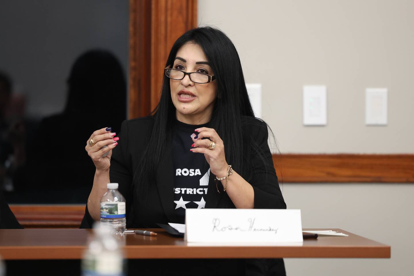 Candidate for Joliet City Council District 4 Rosa Hernandez speaks at a forum for the candidates at the Joliet Public Library on Thursday, March 9th, 2023 in Joliet.