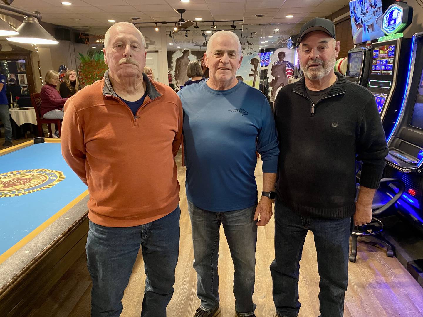 (From left) U.S. Army Vietnam War veteran Bill Stanley, of Sycamore; U.S. Air Force Vietnam War veteran Jim Hupke, of DeKalb; and U.S. Air Force Vietnam War veteran Doug Massier, pose at the American Legion Post No. 66, 1204 S. Fourth St., in DeKalb on Friday, Oct. 20, 2023.