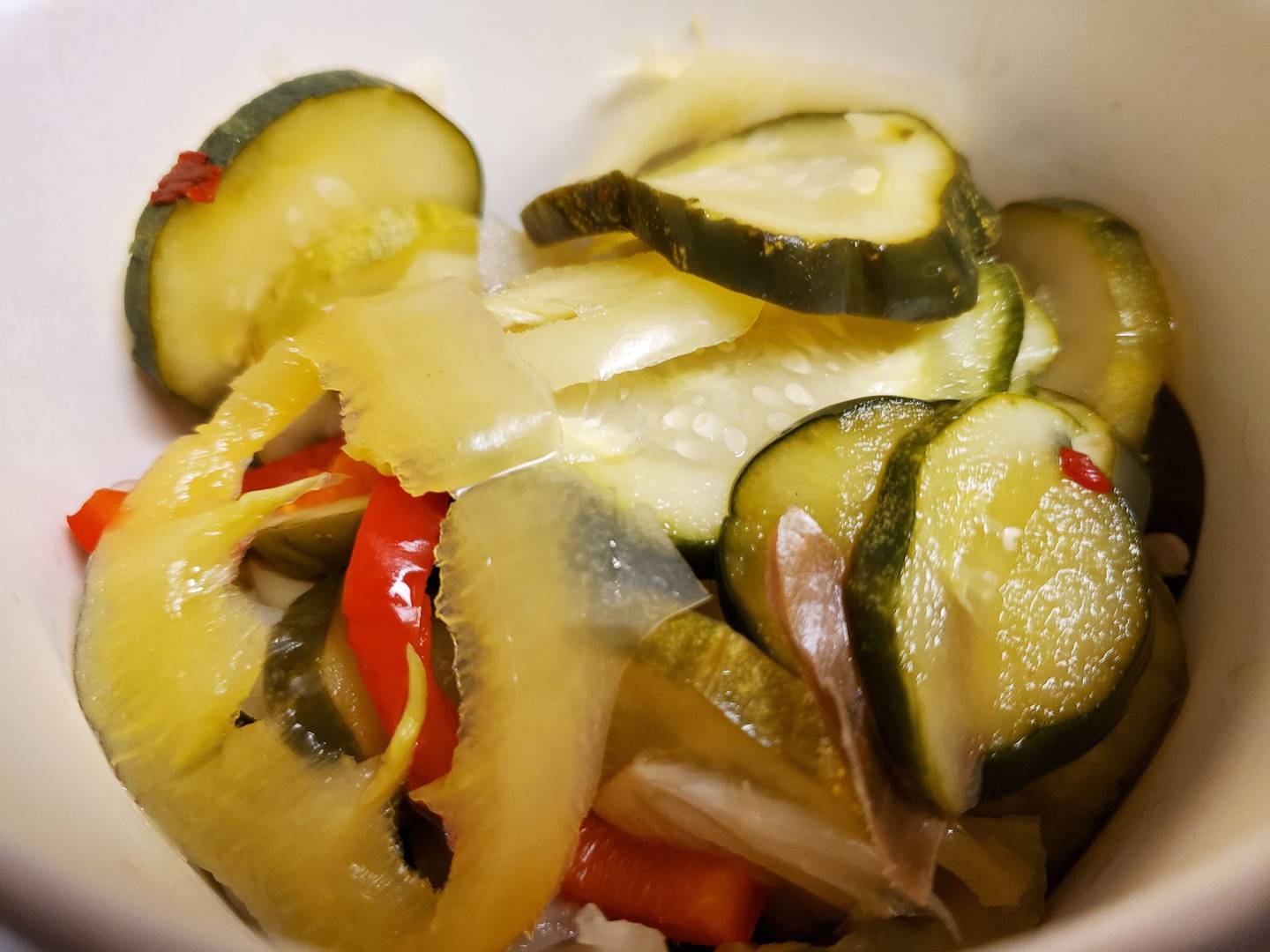 These spicy, peppery pickles are complimentary at Station One Smokehouse.