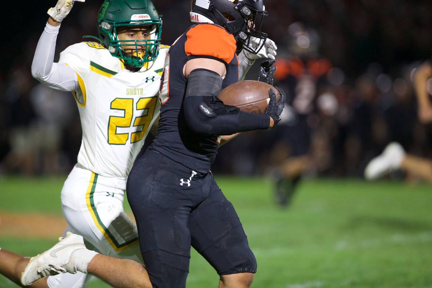 Crystal Lake South's Noa Franch goes for the tackle against Crystal Lake Central on Friday, Sept. 27,2024 in Crystal Lake.