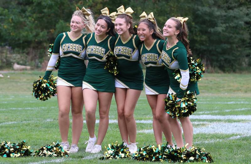 St. Bede cheerleaders perform at halftime during the Homecoming game on Saturday, Sept. 28, 2024 at St. Bede Academy.
