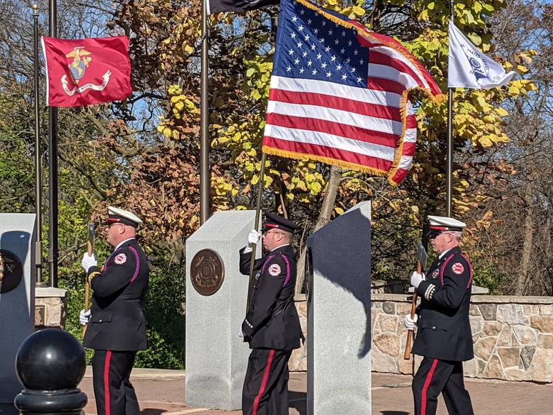 The Oswego Fire Protection District participates in the  Oswego American Legion Post 675′s annual Veterans Day ceremony on Nov. 11 at the Oswego Veterans Memorial Plaza in downtown Oswego