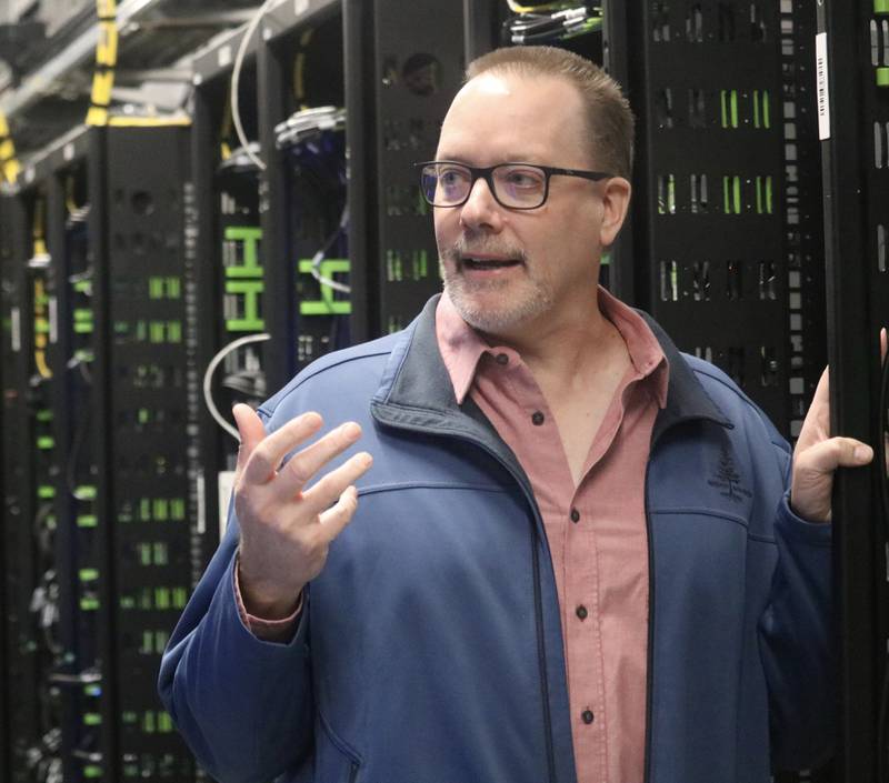 Michael Reffle, director of site operations north for Meta's DeKalb Data Center, gives a tour of the data storage spaces which are carefully temperature controlled at the campus, 2050 Metaverse Way, DeKalb on Wednesday, Nov. 29, 2023. The data center's servers are now operational. Once complete, the campus will house more than 2.3 million square feet across five buildings.