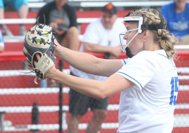 St. Charles North's Paige Murry fires a pitch to Marist during the Class 4A championship game on Saturday, June 8, 2024 at the Louisville Slugger Sports Complex in Peoria.