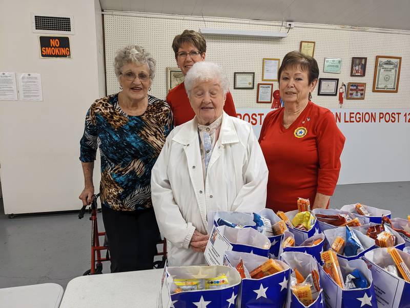 The American Legion Auxiliary #125 met on Wednesday and prepared Memorial Day bags to give to Veterans at local retirement and nursing homes.