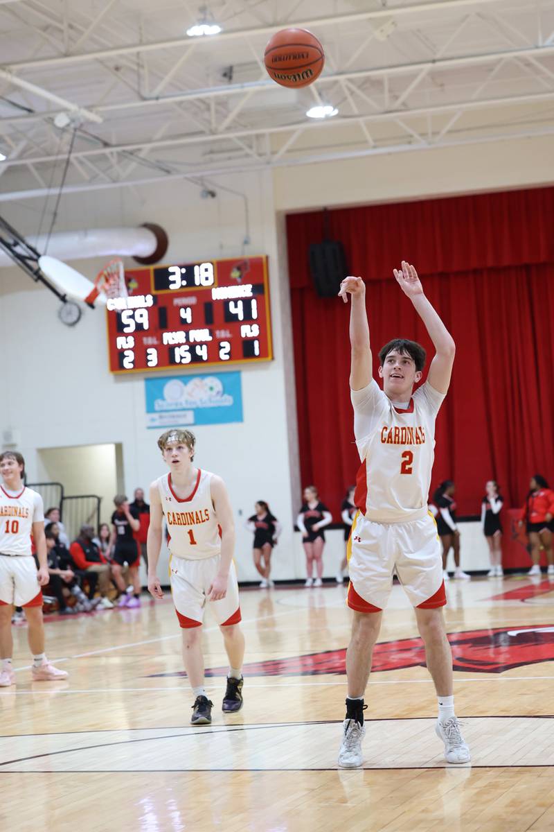 St. Anne's Matthew Langellier hits a free throw during St. Anne's 64-43 victory over Momence in the River Valley Conference semifinals on Tuesday, Feb. 10, 2026.