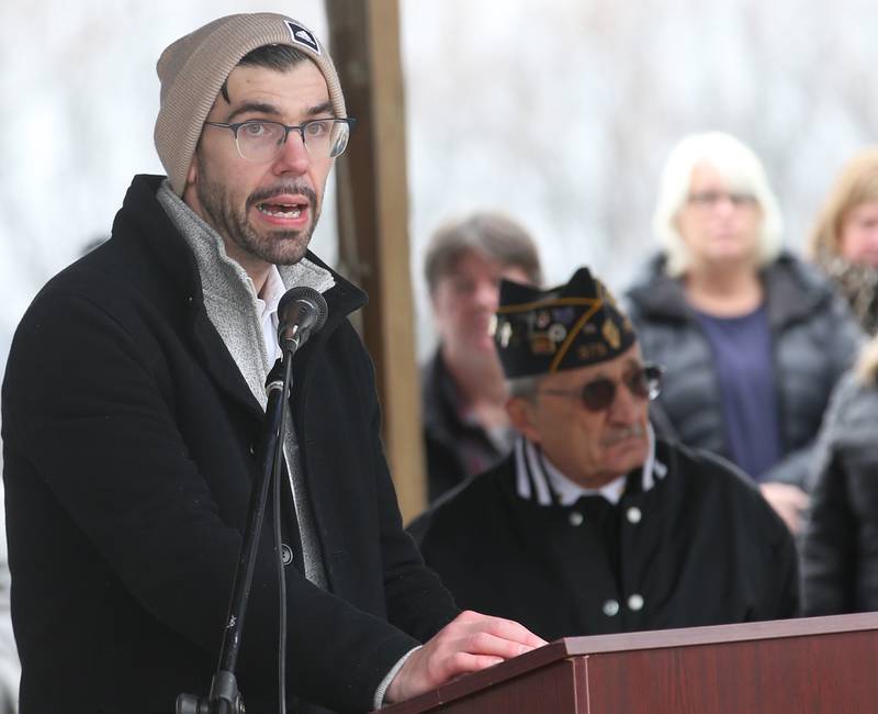 Navy Veteran Zack Krizel of Utica, was the guest speaker during the 44th annual Pearl Harbor parade and memorial ceremony on Saturday, Dec. 2, 2023 in Peru.