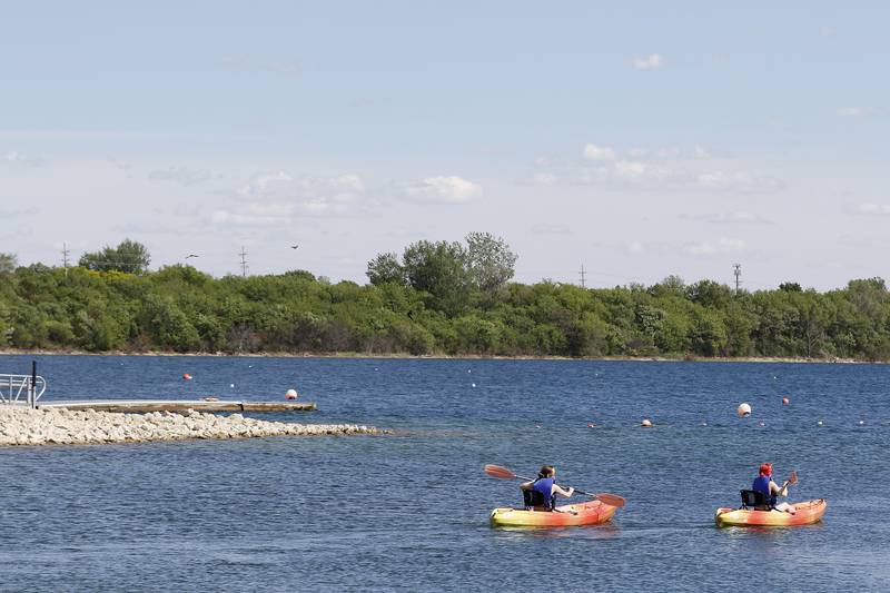 Lower water levels are seen on Wednesday, May 26, 2021 at Three Oaks Recreation Area in Crystal Lake.  The park had issues with flooding much of last summer.