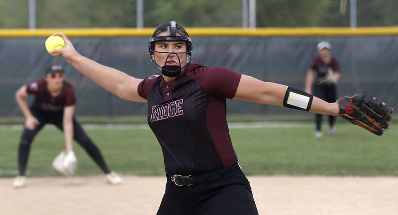 Prairie Ridge's Reese Mosolino throws a pitch during the Class 3A Prairie Ridge Regional Championship softball game against Cary-Grove on Friday, May 22, 2026, at Prairie Ridge High School.