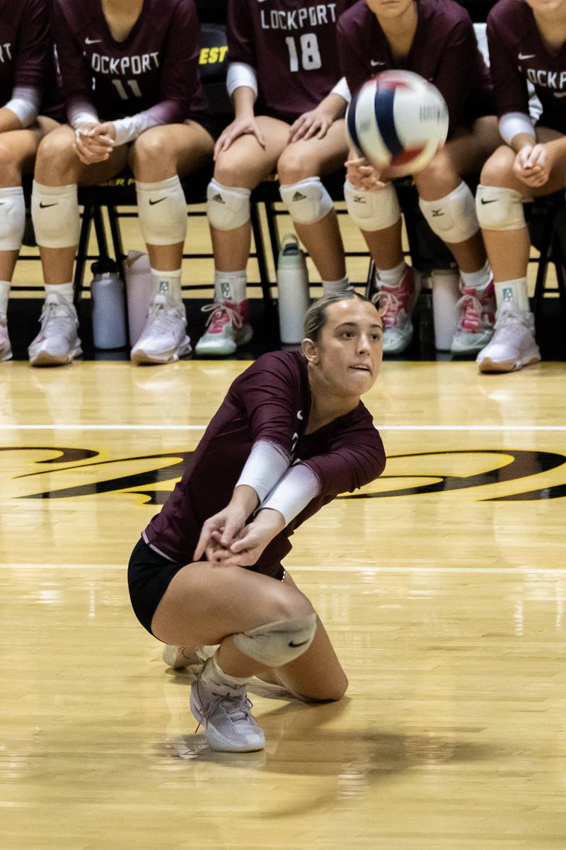 Lockport's Mikayla Marshall passes to a teammate during a 4A girls varsity volleyball sectional against Waubonsie Valley at Joliet West on Nov. 4, 2025.