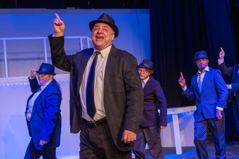 Jeff Sudakov (Played by Carl Hanratty) dances in song on Monday, March 24, 2025 at River Valley Players Theatre in Henry.