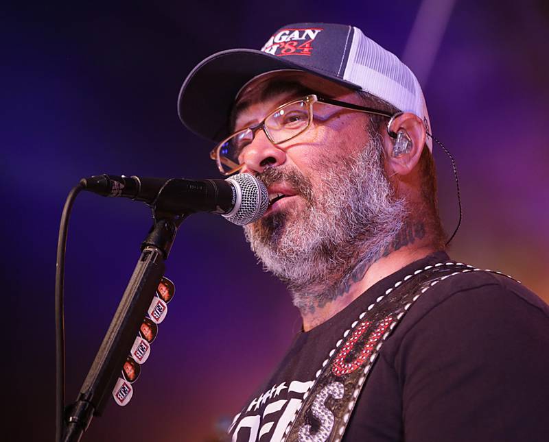 Aaron Lewis sings with his band The Stateliners during a concert at the Psycho Silo Saloon on Thursday, Aug. 4, 2022 in Langley.