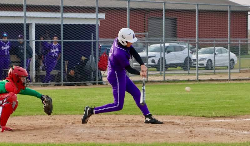 Rochelle's Braxton Bruns hits his second homer during the Hubs' game with La Salle-Peru. Bruns had two homers and eight runs batted in during the 15-5 win.