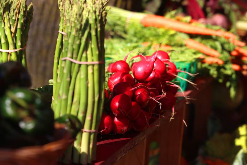 Fresh produce was on display at the Harms Farm booth during the Johnny Appleseed Festival in Crystal Lake Saturday.