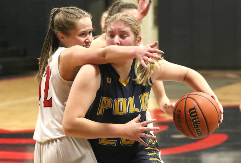 Polo's Natalie Nelson gets past Indian Creek's Alexa Anderson during their Class 1A regional game Tuesday, Feb. 15, 2022, at Indian Creek High School in Shabbona.