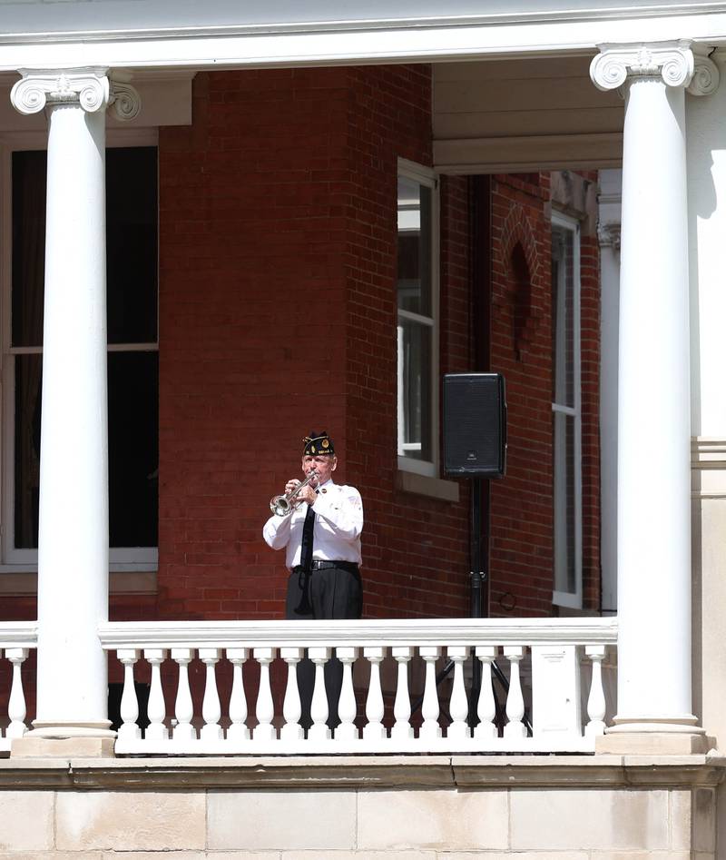 U.S. Air Force veteran Michael Embrey, of DeKalb, plays “Amazing Grace” Monday, May 26, 2025, during the Memorial Day ceremony at Ellwood House in DeKalb.