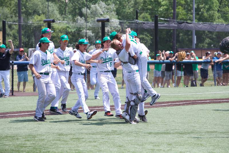 York celebrates the Win over Batavia at the Class 4A Sectional Final on Saturday, June 3, 2023 in Elgin.