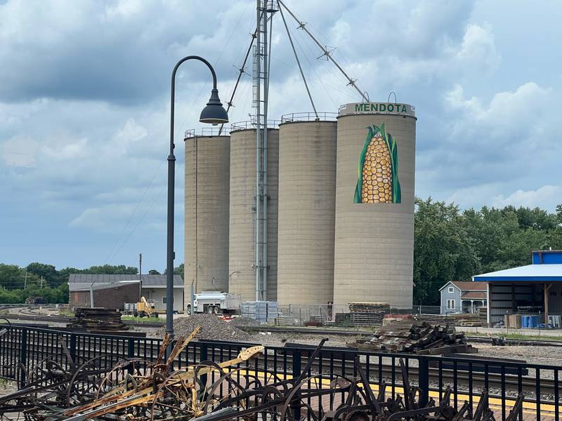 Half of the Mendota Gold mural has been taken down and secured. The 68-foot-tall ear of corn that was hand painted on metal panels will be fully removed from its spot on the side of a concrete silo by the railroad tracks. It will be relocated within Mendota in the near future.