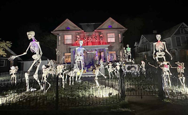 Skeltons fill a front yard of a home in the 1300 block of Ottawa Avenue on Thursday, Oct. 17, 2024 in Ottawa.