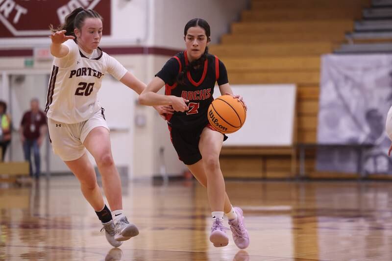 Bradley-Bourbonnais’ Abby Bonilla makes a move to the paint against Lockport on Thursday, Jan 16, 2025 in Lockport.