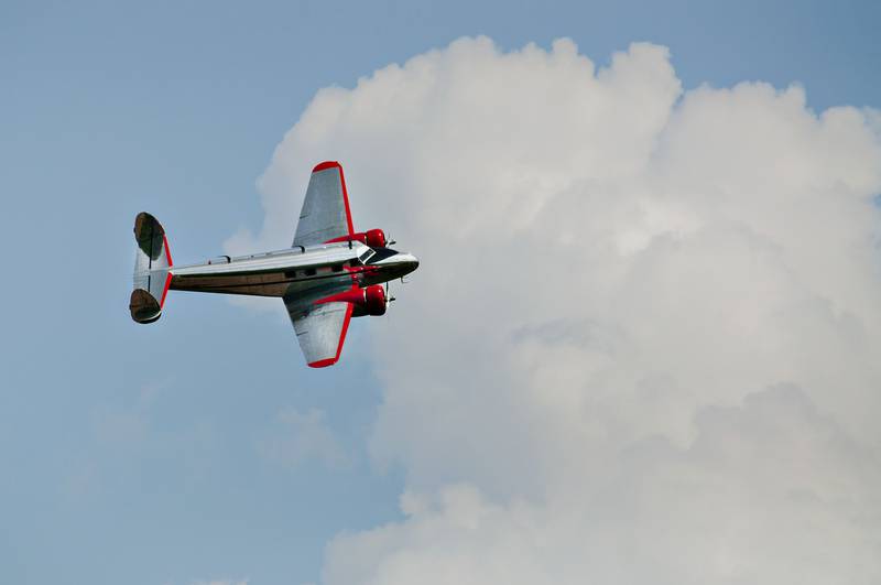 A Lockheed 12A Junior takes to the skies Saturday, July 24, 2021 at Whiteside County Airport near Rock Falls. The aircraft is a smaller version of the model once piloted by Amelia Earhart.