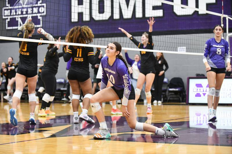 Wilmington's Rachel Smith stands up after Chicago Christian scored the final game point on Thursday during the Wildcats' loss in two sets, 20-25, 20-25, in the IHSA Class 2A Manteno Sectional championship game. Wilmington ends their season with a 27-8 record, having gone 14-0 in the Illinois Central Eight conference.