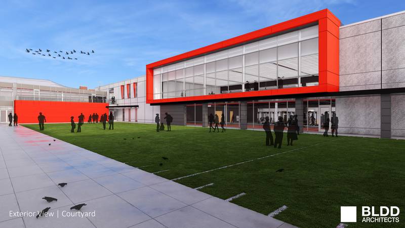 Renderings show updated plans for Bradley-Bourbonnais Community High School's Building Better facility project.