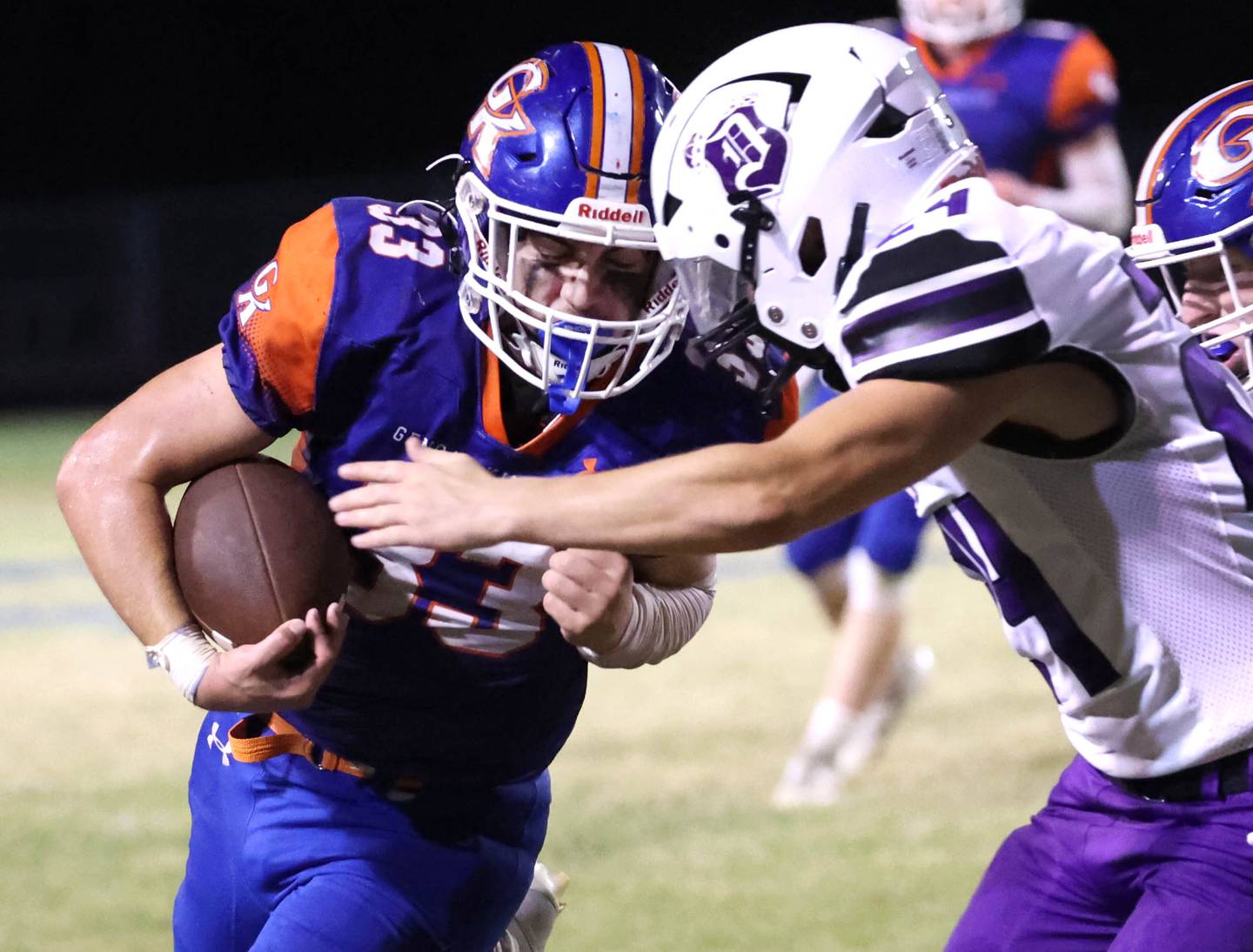 Genoa-Kingston's Owen Zaccard collides with Dixon’s Carter Kibble during their game Friday, Sept. 20, 2024, at Genoa-Kingston High School.