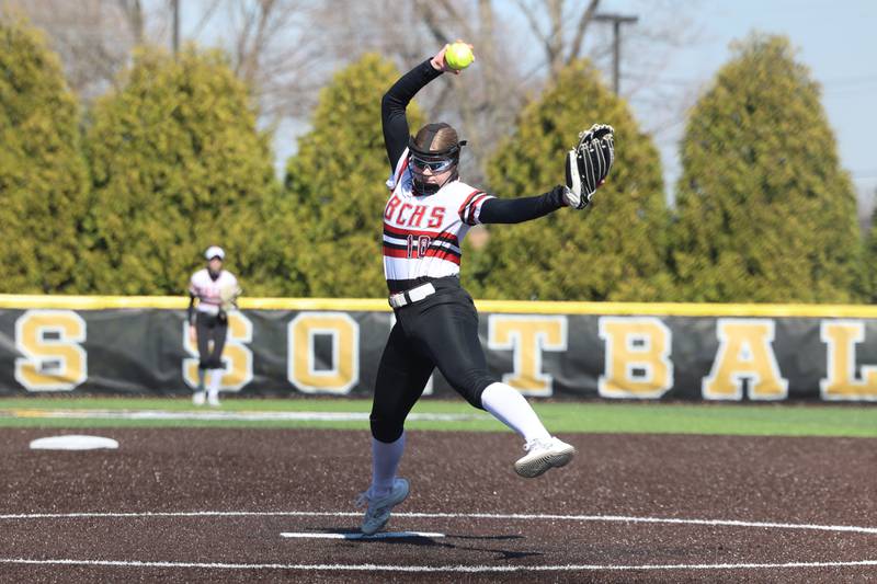 Bradley-Bourbonnais' Abbie Hofbauer pitches during their game against Herscher on Monday, March 23, 2026.