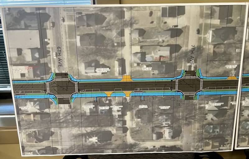 A rendering of Sterling's Second Street road construction project is shown during an open house on April 8, 2025.