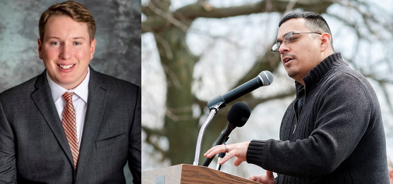 Republicans Bradley Fritts (left) and Li Arellano Jr. (right) are vying for the same seat to represent the 74th District in the Illinois House of Representatives and will face off during the June 28 Primary. (Bradley Fritts photo provided by Bradley Fritts. Li Arellano Jr. photo is a Shaw Local file photo by Alex T. Paschal.)