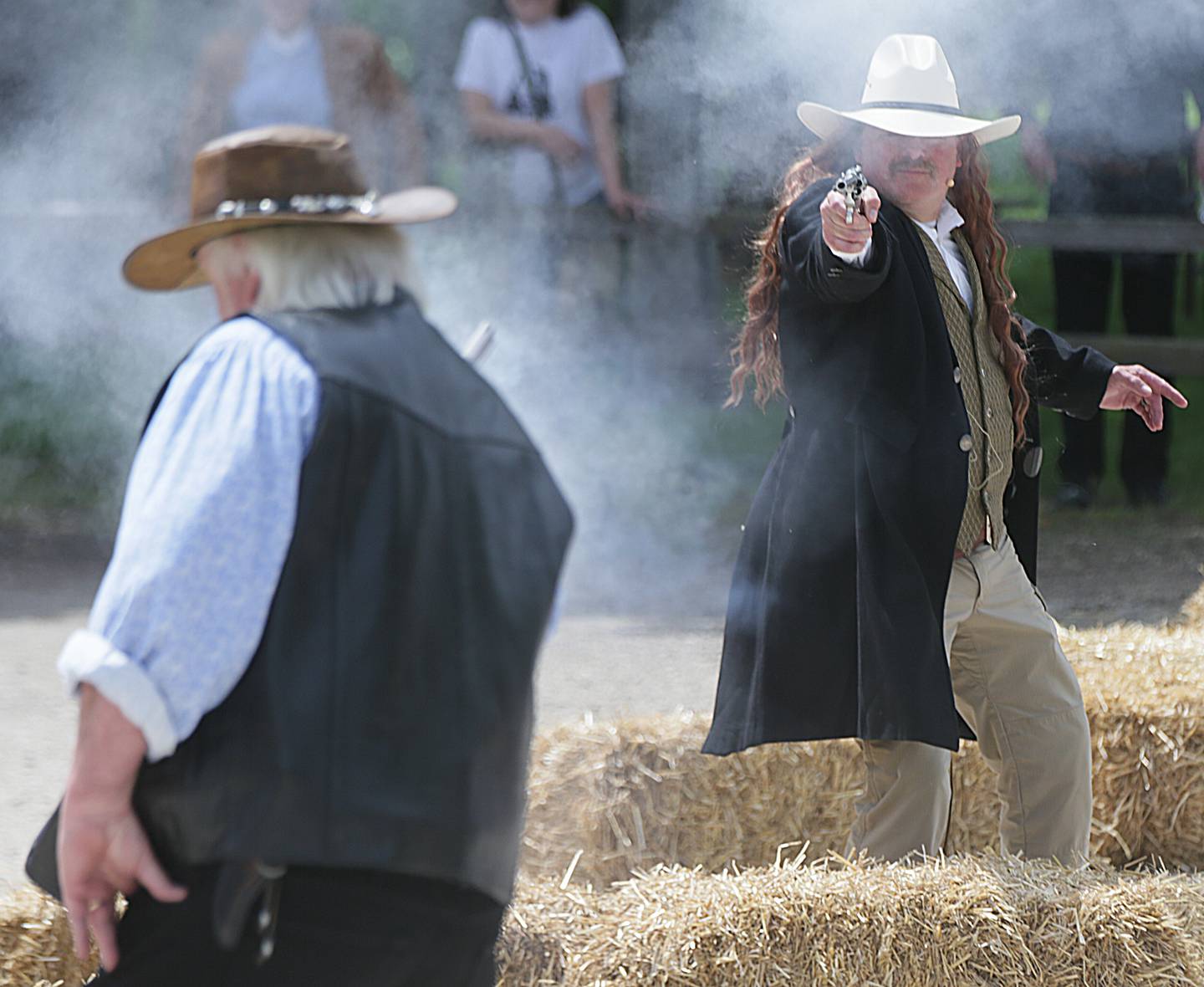 Wild Bill Hickok played by Utica Police Chief Rodney Damron fires a gun to kill a cowboy during the third annual Wild Bill Days, a live re-enactment of Wild Bill Hickok's life and times on Saturday, May 28, 2022 in Utica. The event is held every year to celebrate his birthday on May 27. James Butler Hickok better known as "Wild Bill Hickok" was born on Troy Grove in La Salle County. He is known for his life on the frontier as a soldier, scout, lawman, gambler, showman and actor and for his involvement in many famous gunfights.