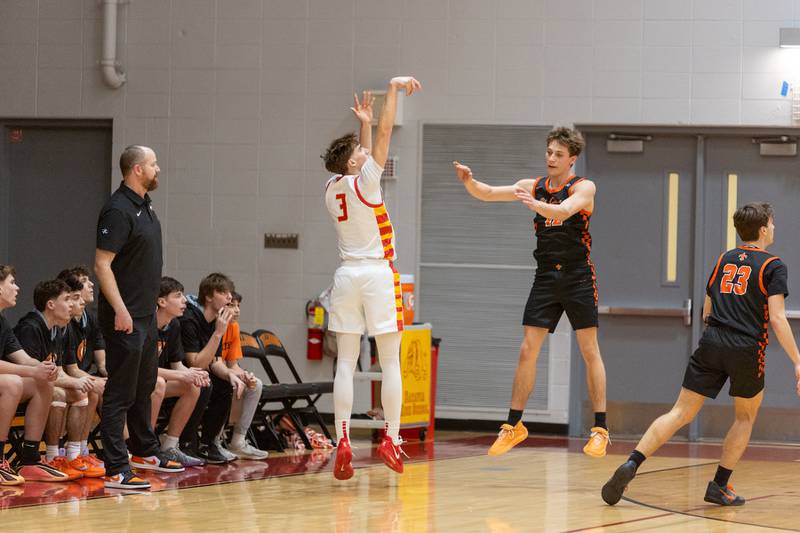 Batavia's Evan Blakenship shoots a three pointer against St. Charles East on Friday, Jan.9,2026 in Batavia.