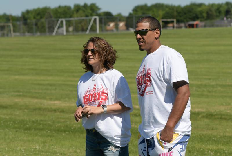 Amy and John Walker watches over the inaugural Legends of the 60115 Football Camp the set up with NIUÕs Cole Tucker as part of their Youth Pride Foundation on Sunday, June 26, 2022.
