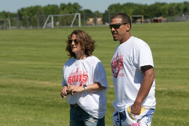 Amy and John Walker watches over the inaugural Legends of the 60115 Football Camp the set up with NIUÕs Cole Tucker as part of their Youth Pride Foundation on Sunday, June 26, 2022.