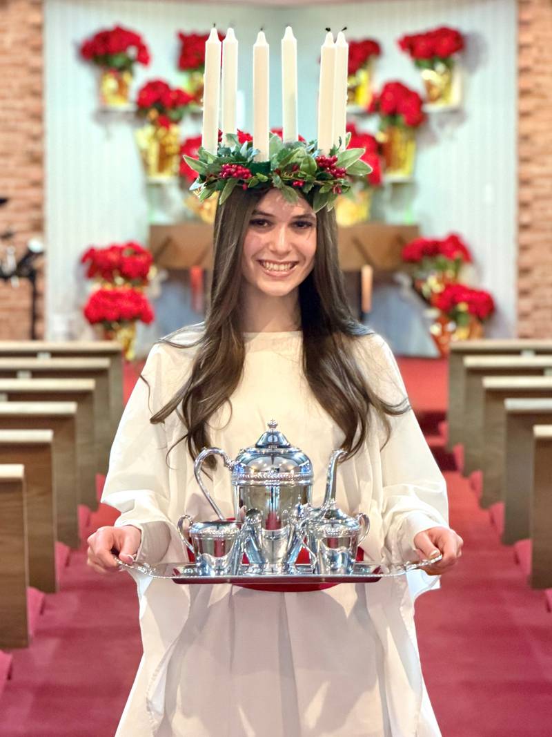 Evelyn Grace Kamer, a sophomore at Lincoln-Way Central High School in New Lenox and member of student council, will portray St. Lucia – also known as the Queen of Light – this Sunday during Lucia Fest Sunday at the Church of the Good Shepherd Evangelical Covenant in Crest Hill.