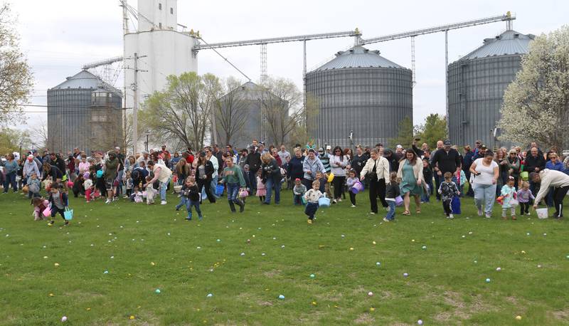 Toddlers race to find Easter eggs during the annual Easter egg hunt on Saturday, April 19, 225 at Carey Memorial Park in Utica.