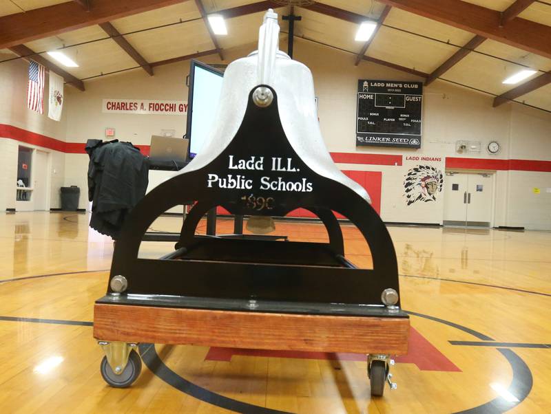 A close up view of the fully-restored 1890 school bell on Monday, May 19, 2025 at Ladd Grade School.