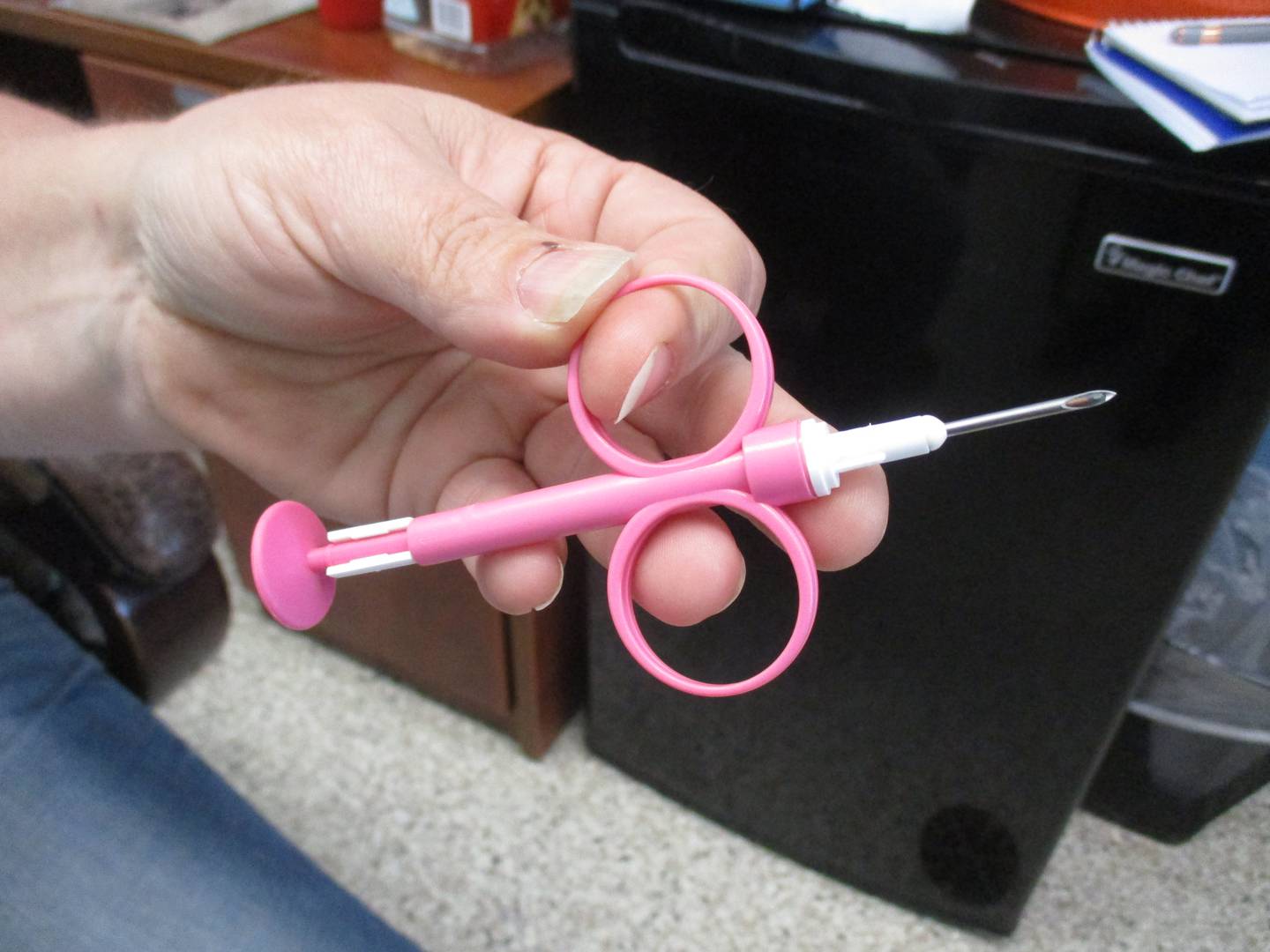 Kendall County Animal Control uses a syringe like this one to implant microchips in dogs and cats. (Mark Foster -- mfoster@shawmedia.com)