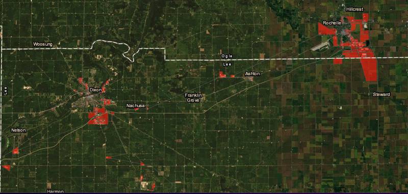 Map showing areas within the Lee-Ogle Enterprise Zone, from a map at http://leeoglezone.blackhawkhills.com.