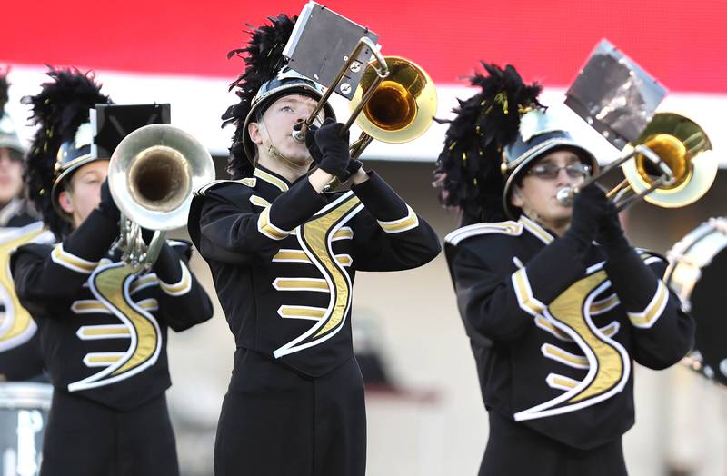 The Sycamore band performs ahead of their game against DeKalb in the First National Challenge Friday, Aug. 26, 2022, in Huskie Stadium at Northern Illinois University in DeKalb.
